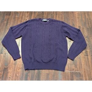 Vintage Oscar de la Renta Sweater Mens Large Purple Cable Knit Crewneck Pullover